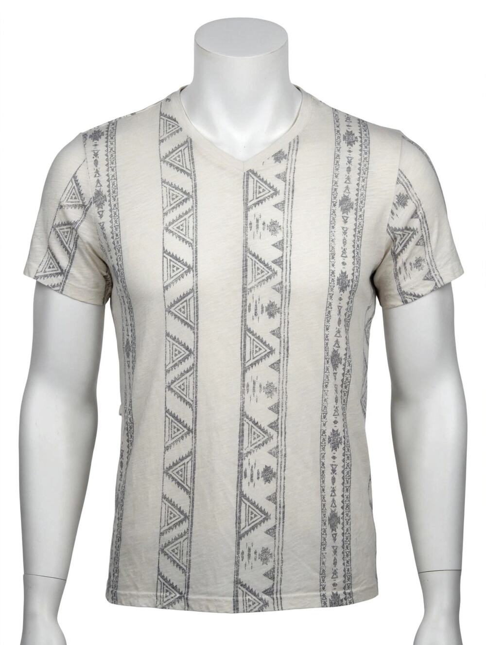 American Rag Cie Men’s T-Shirt Size XL Cream Tribal Aztec V-Neck Short Sleeve